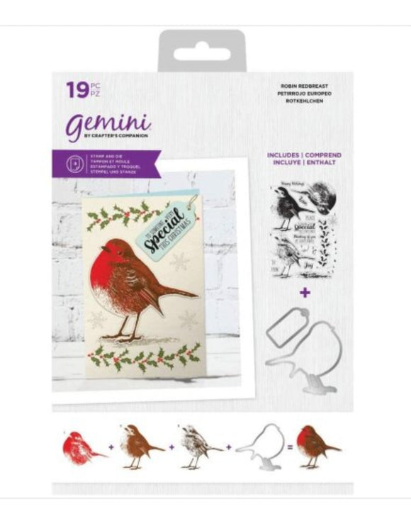 Gemini Christmas Layering Stamp & Die - Robin Redbreast