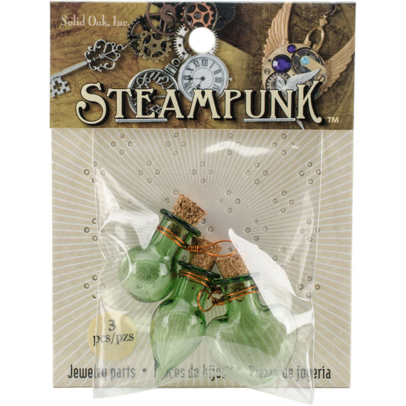 Steampunk Glass Accents 3/Pkg-Fancy Green Bottles