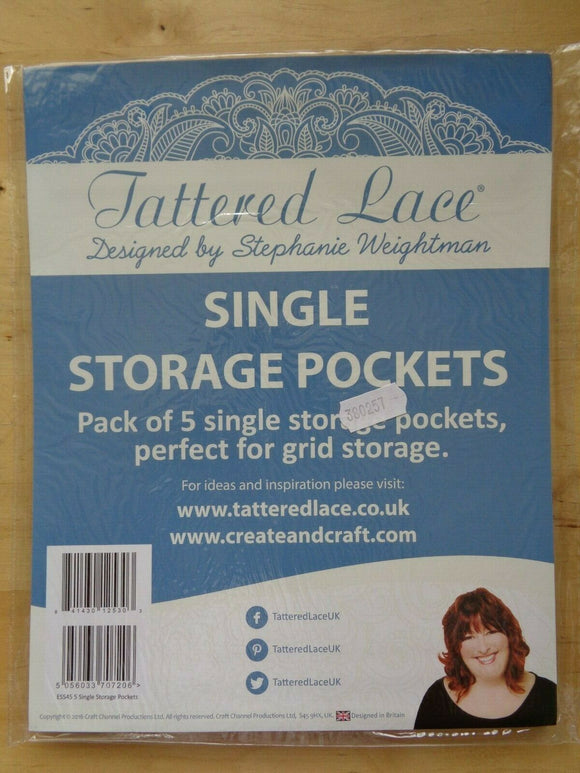 PACK OF 5 TATTERED LACE SINGLE STORAGE POCKETS - NEW - 22 x 18cm - GRID STORAGE