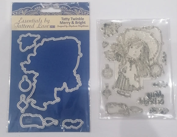 Tattered Lace die & stamp set Tatty twinkle merry and bright