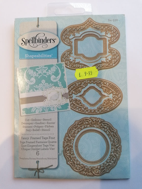 Spellbinders Shapeabilities die Fancy framed tags four