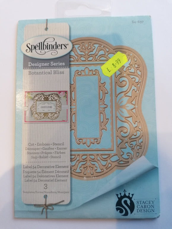 Spellbinders Designer series die Botanical Bliss Labels 54 decorative elements