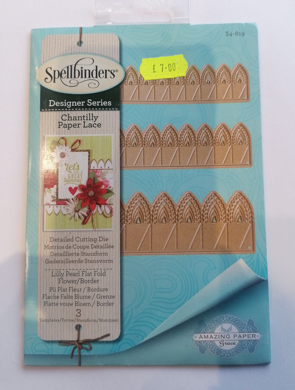 Spellbinders Designer series die  Chantilly paper lace Lilly pearl flat fold flower border