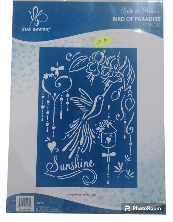 Sue Baker A4 stencil birds of paradise