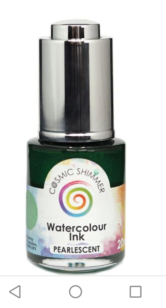 Cosmic Shimmer watercolour ink Pearlescent Holly Green