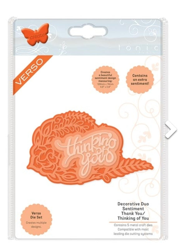 Tonic Studios Verso decorative duo die sentiment Thankyou /thinking of you
