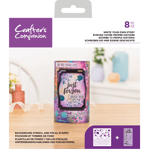 Crafters companion background stencil and focal stamp WRITE YOUR OWN STORY
