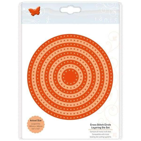 TONIC STUDIOS DIE SET STITCHED LAYERING CROSS STITCH CIRCLE | SET OF 9