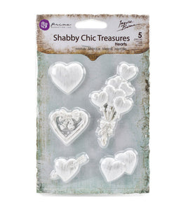 Prima Marketing Shabby Chic Treasures Resin Embellishments - Hearts 5pcs