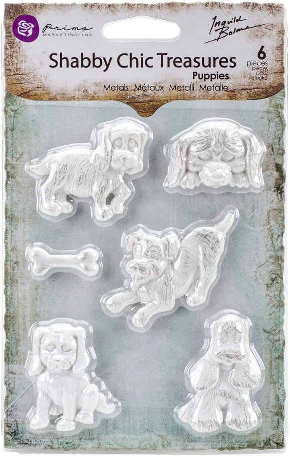 Prima Marketing Shabby Chic Treasures Resin Embellishments - Puppies 6pcs