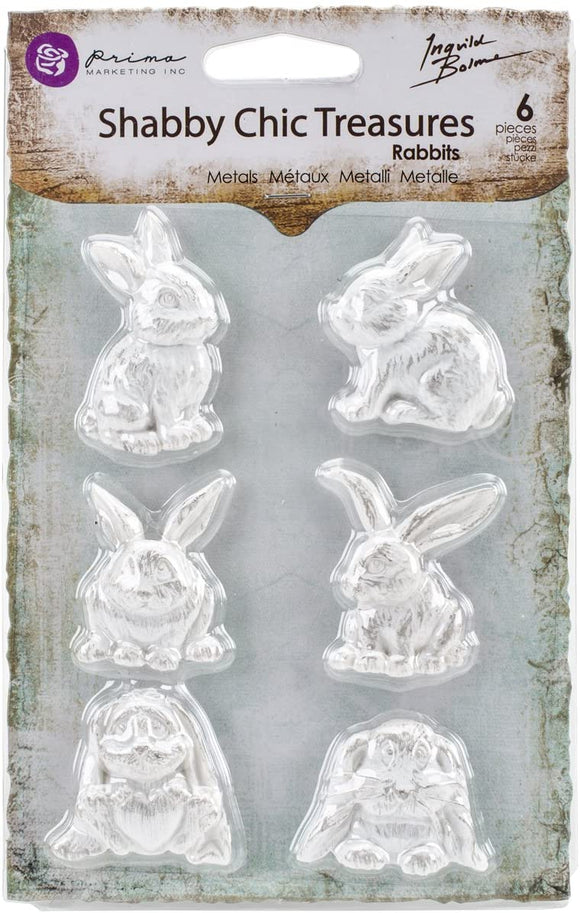 Prima Marketing Shabby Chic Treasures Resin Embellishments - Rabbits 6pcs